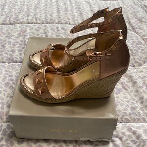 Marc Fisher leather Rose Gold Studded Wedge Sandals with Adjustable Straps